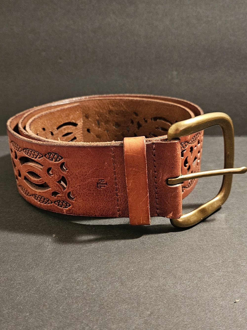 Ralph Lauren Tan Leather Belt with Brass Buckle